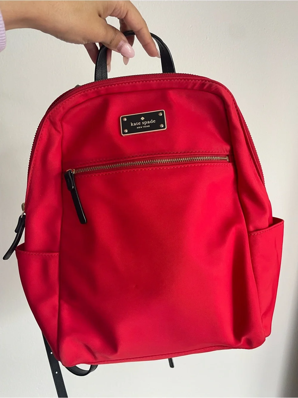 Kate Spade New York Red Nylon Backpack Black Trim Lightweight Travel Bag